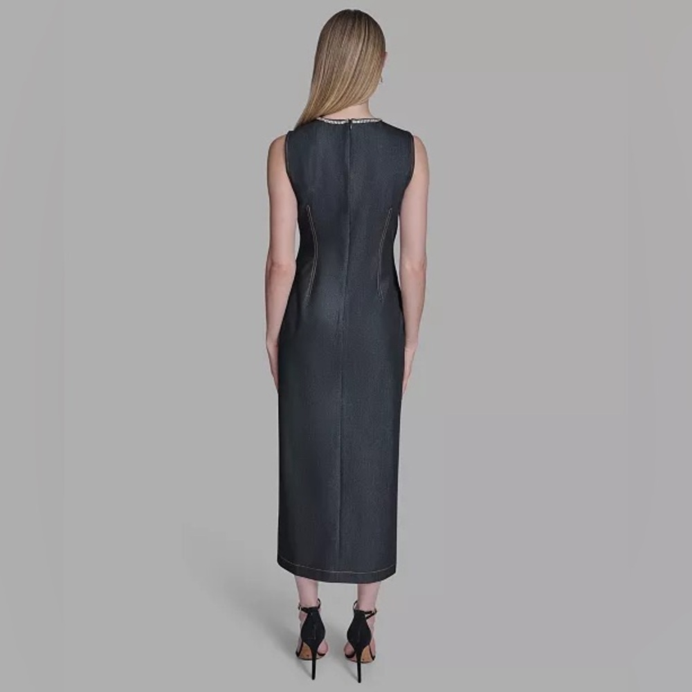 NEW BCBG Rhinestone Applique Sleeveless Dark Denim Dress size 4 NWT - Picture 7 of 15
